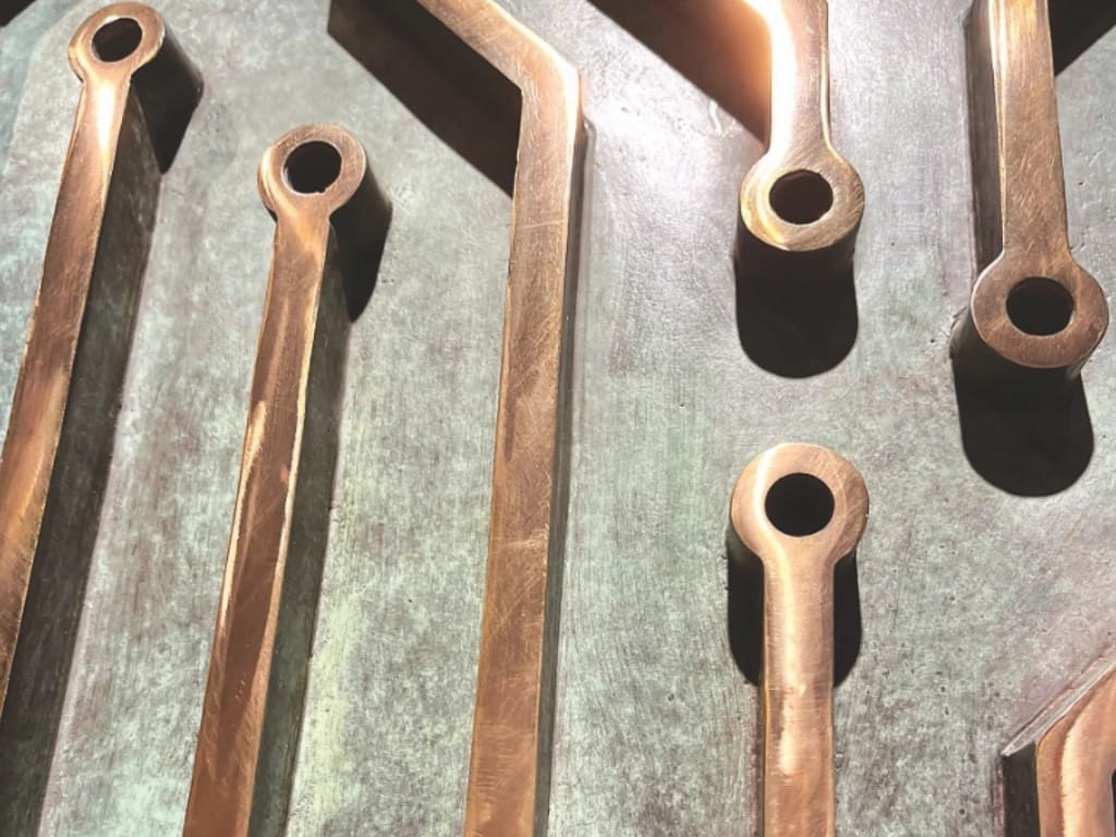 A close-up of the metal-crafted piece.